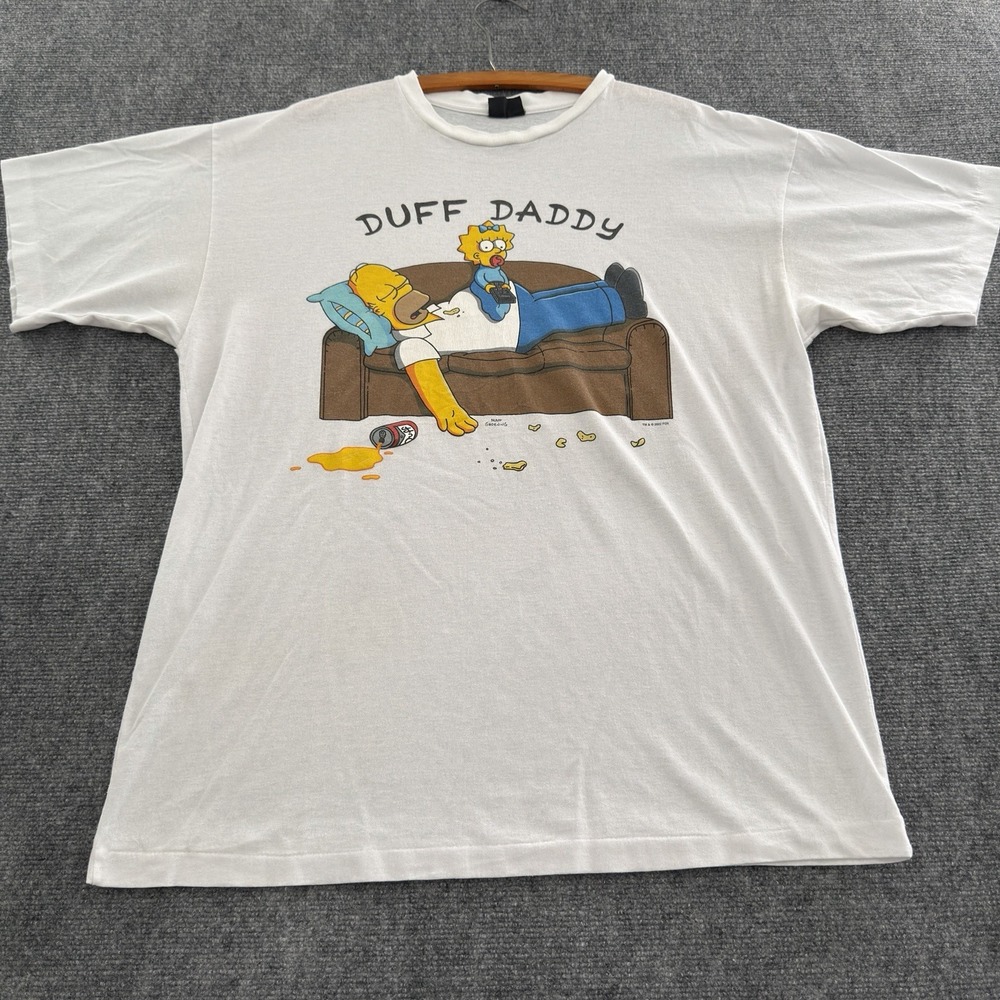 Vintage 2002 The Simpsons Duff Daddy Graphic T-Shirt White Homer & Maggie
